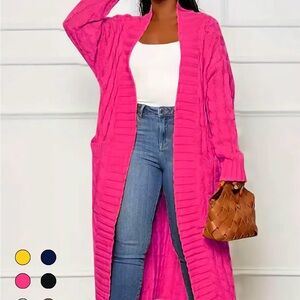 Women's Pink Long Cardigan Sweater